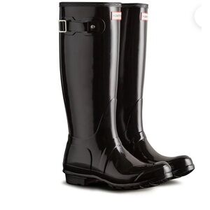 Hunter Tour Tall Patent Leather Black Women's Boots Sz 7 US EU 38